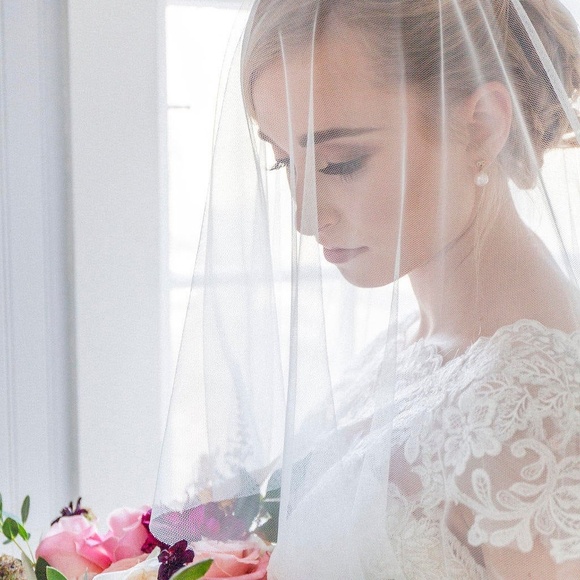 New Drop Wedding Veil with Blusher English Net main image 4